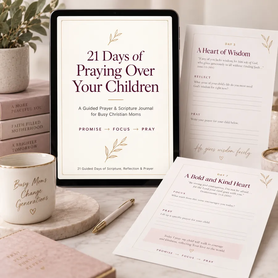 21 Days of Praying Over Your Children guided prayer journal displayed on tablet with printable pages